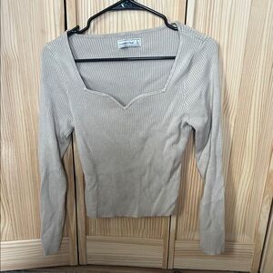 Abercrombie & Fitch Beige Ribbed Knit Top